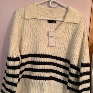 ASOS Stripes Oversized And Split Hem Sweater Multi White with Black Stripes